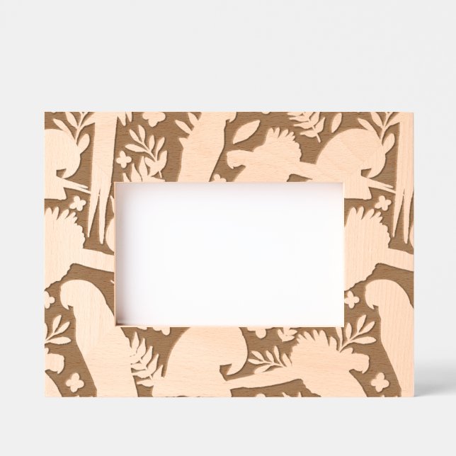 Tropisches Ara Parrot Bird und Leaf Muster Geätzte Rahmen (Vorderseite)