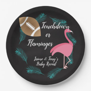 Tropisches Baby Reveal Flamingos oder Touchdowns Pappteller