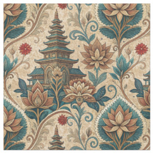 Tropisches balinesisches florales Tempel-Mural-Kun Stoff