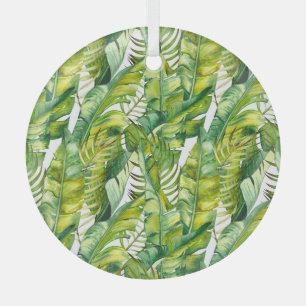 Tropisches Banana-Blätter Wasserfarbenmuster Ornament Aus Glas