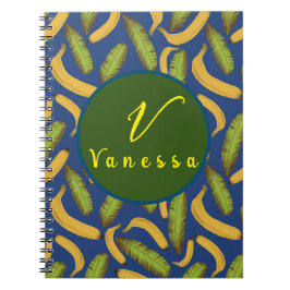 Tropisches Banana Blue Leaf Monogram Script Notizblock