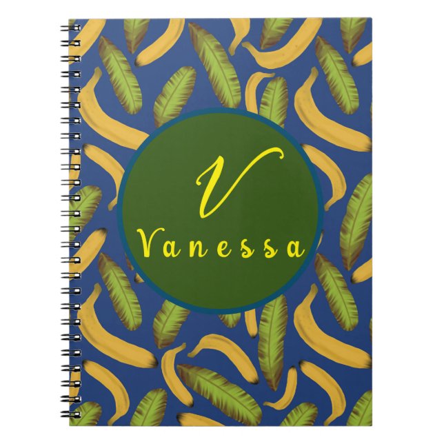 Tropisches Banana Blue Leaf Monogram Script Notizblock (Vorderseite)