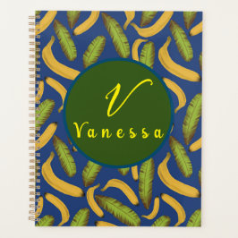Tropisches Banana Blue Leaf Monogram Script Planer
