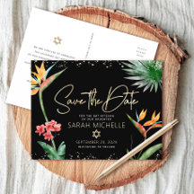 Tropisches Bat Mitzvah Rett Datum Schwarzes Gold F