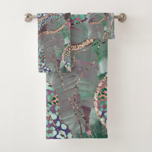Tropisches Batik-Tier-Glitter-Glamour 2 Badhandtuch Set