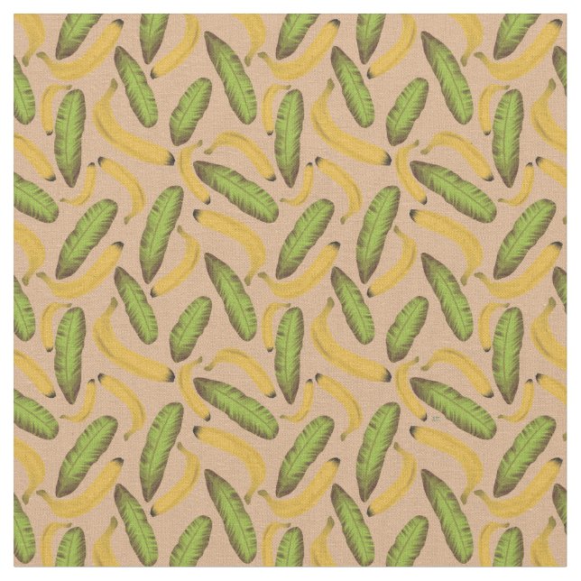 Tropisches Beige Bananenleaf Muster Stoff (Nahaufnahme)