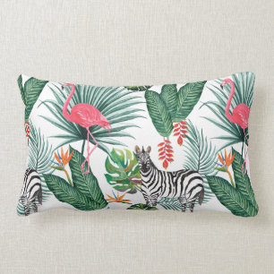Tropisches Blatt-Aquarell modernen Flamingo Zebra Lendenkissen