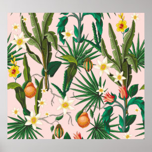 Tropisches Blatt, Blume, Fruchtmuster. Poster