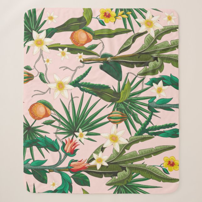 Tropisches Blatt, Blume, Fruchtmuster. Sherpadecke (Vorderseite)