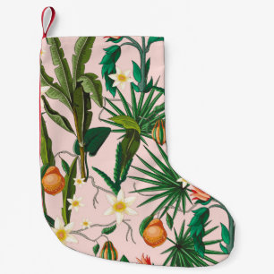 Tropisches Blatt-, Blumen- und Fruchtmuster. Kleiner Weihnachtsstrumpf