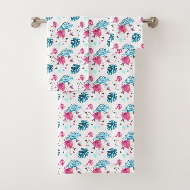 Tropisches Blatt-Dreieck-Muster Badhandtuch Set (Insitu)