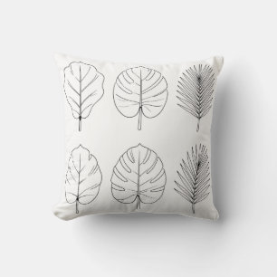 Tropisches Blatt-Linienkunst-Muster Kissen