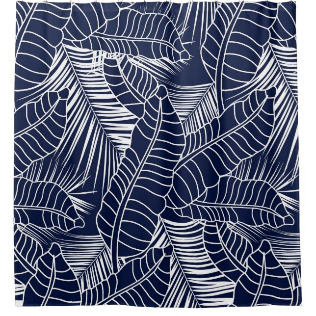 Tropisches Blatt, marineblau Duschvorhang (Vorderseite)