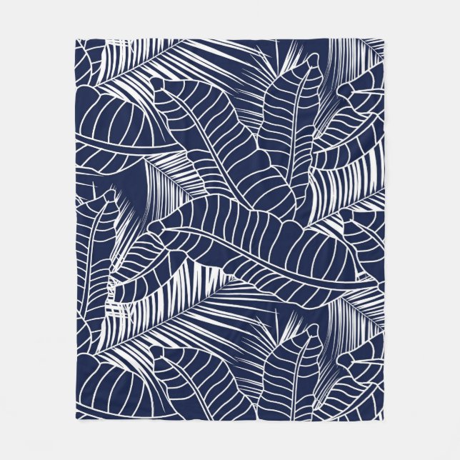 Tropisches Blatt, marineblau Fleecedecke (Vorderseite)