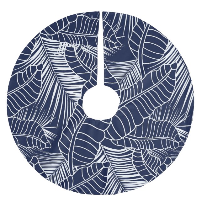 Tropisches Blatt, marineblau Polyester Weihnachtsbaumdecke (Vorderseite)