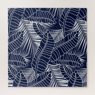 Tropisches Blatt, marineblau Puzzle