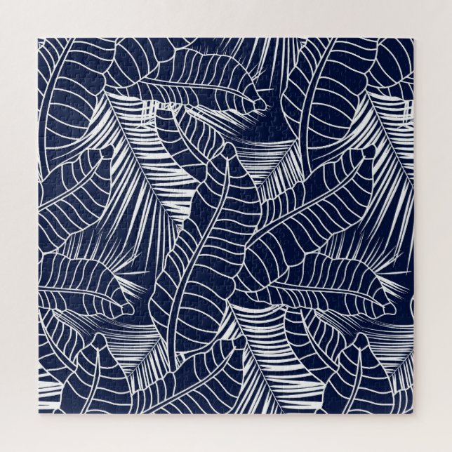 Tropisches Blatt, marineblau Puzzle (Vertikal)