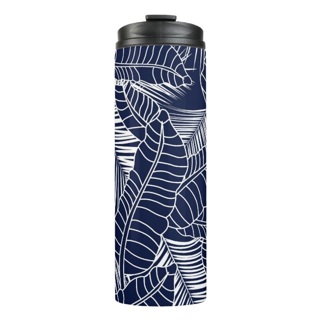 Tropisches Blatt, marineblau Thermosbecher (Vorderseite)