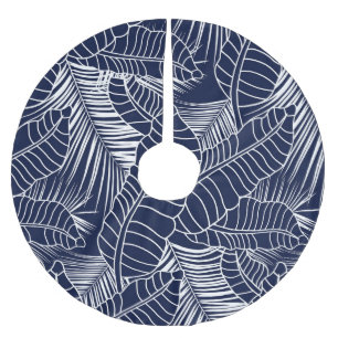 Tropisches Blatt, marineblaue Hintergrund Polyester Weihnachtsbaumdecke