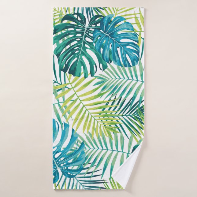 Tropisches Blattdesign mit grüner/blauer Palme und Badehandtuch (Badehandtuch)