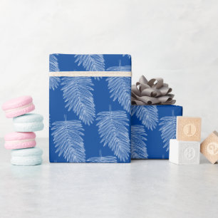 Tropisches Blätter aus weißem Palm, blau Geschenkpapier