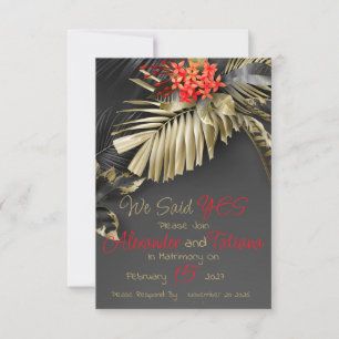 Tropisches Blätter in Schwarz und Gold Save the Da Date