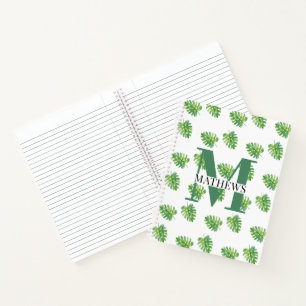 Tropisches Blätter-Monogramm-Muster Notizbuch