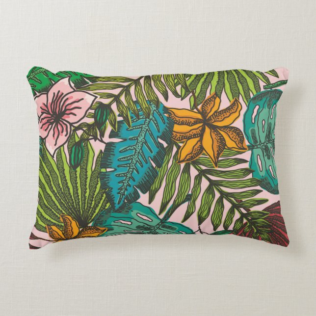 Tropisches Blätter-Muster - Boho-Blumendekor Dekokissen (Vorderseite)