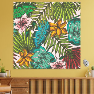 Tropisches Blätter-Muster - Boho-Blumendekor Leinwanddruck