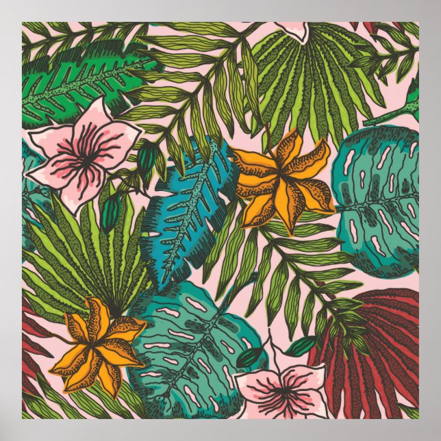 Tropisches Blätter-Muster - Boho-Blumendekor Poster (Vorne)