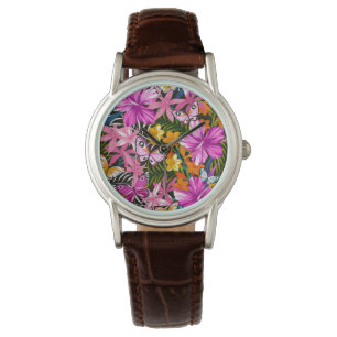 Tropisches Blätter und Blumen Armbanduhr