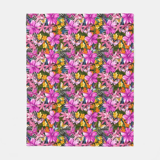 Tropisches Blätter und Blumen Fleecedecke (Vorderseite)