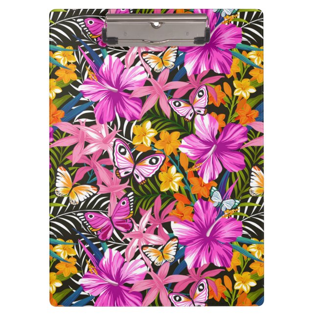Tropisches Blätter und Blumen Klemmbrett (Vorderseite)