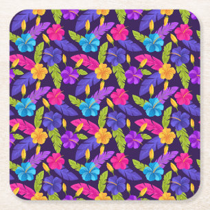 Tropisches Blätter- und Blumenmuster-23857 Rechteckiger Pappuntersetzer