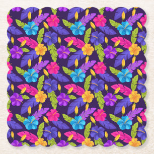 Tropisches Blätter- und Blumenmuster-23857 Untersetzer