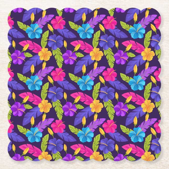 Tropisches Blätter- und Blumenmuster-23857 Untersetzer (Vorderseite)