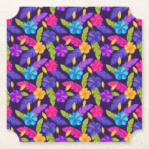 Tropisches Blätter- und Blumenmuster-23857 Untersetzer