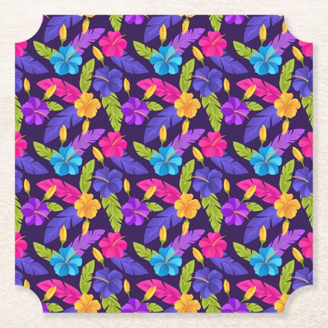 Tropisches Blätter- und Blumenmuster-23857 Untersetzer (Vorderseite)