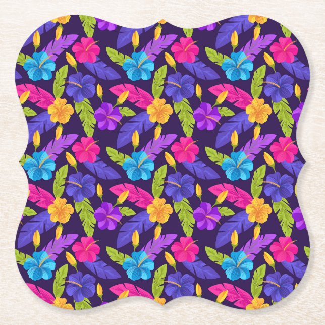 Tropisches Blätter- und Blumenmuster-23857 Untersetzer (Vorderseite)