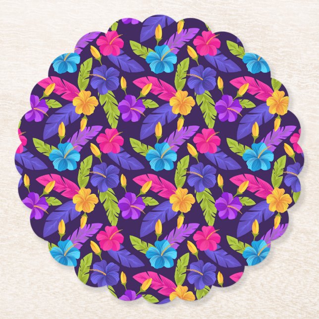 Tropisches Blätter- und Blumenmuster-23857 Untersetzer (Vorderseite)