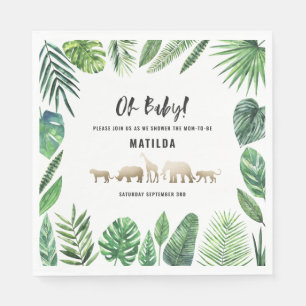 Tropisches Blattwerk + Goldtiere Babydusche Party Serviette