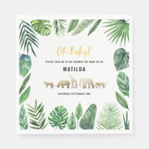 Tropisches Blattwerk + Goldtiere Babydusche Party Serviette