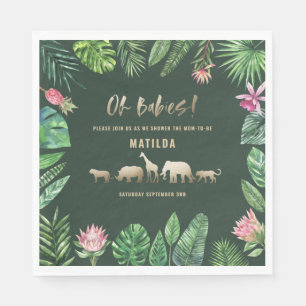 Tropisches Blattwerk + Goldtiere, zwei Babyduschen Serviette