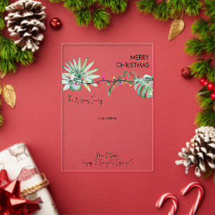 Tropisches Blattwerk & Lichter Namen Weihnachtskar Acryleinladungen