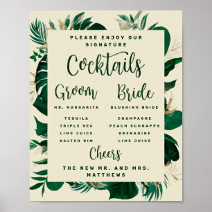 Tropisches Blattwerk Signature-Cocktails Bar Menu  Poster