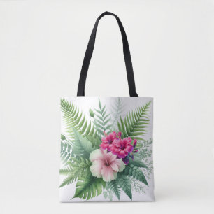 Tropisches Blattwerk und Hibiskusblüten