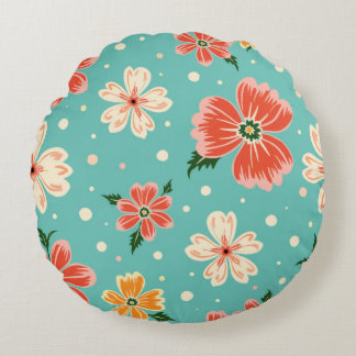 Tropisches Blau Floral Rundes Kissen