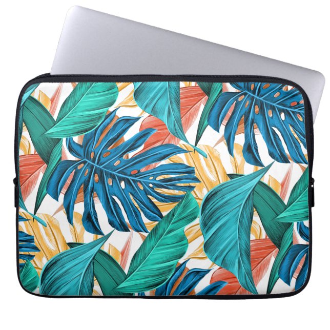 Tropisches Blau gelbe Blätter  Laptopschutzhülle (Vorderseite)