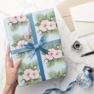 Tropisches Blau Rosa Hibiskus Floral Hochzeit Geschenkpapier