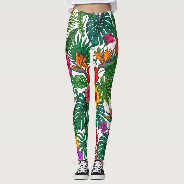Tropisches Blumen-Dschungelmuster Leggings (Vorderseite)